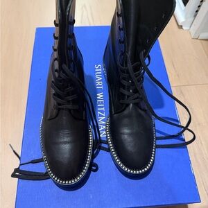 Stuart Weitzman Black Lace-Up Boots with Silver Accents